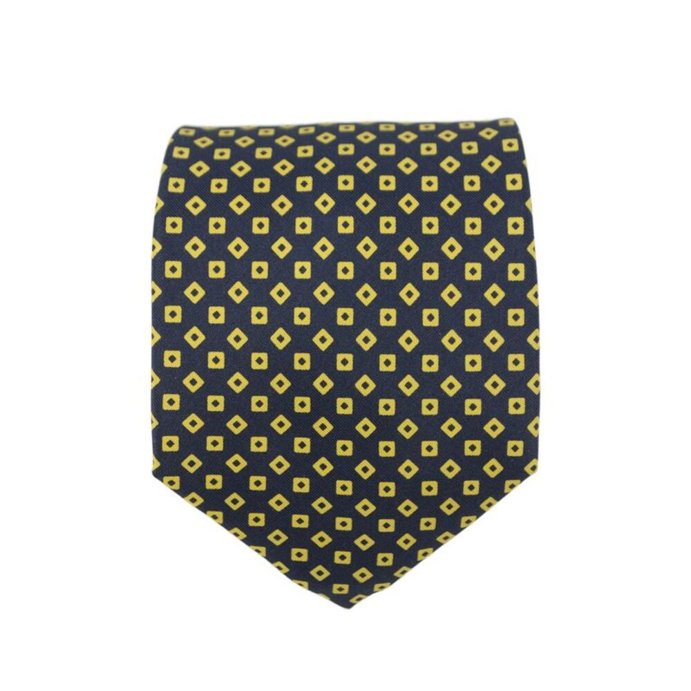 Designer Mens Silk Geometric Print Classic Tie Black Yellow